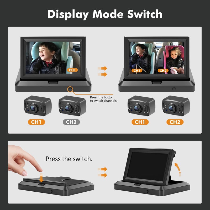 Itomoro Baby Car Camera HD 1080P Dual-Channel Display Baby Car Monitor with 2 IR Night Vision Camera, Easily Install 5'' Car Camera for Baby with Crystal Clear Wide View for Rear Facing Seat ACZ424 - Image 5